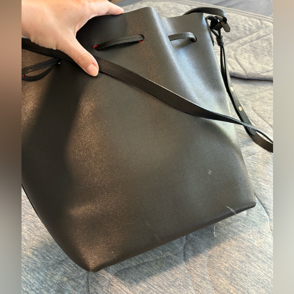 Mansur Gavriel Black Leather Bucket Bag with Red Interior - Picture 5 of 9